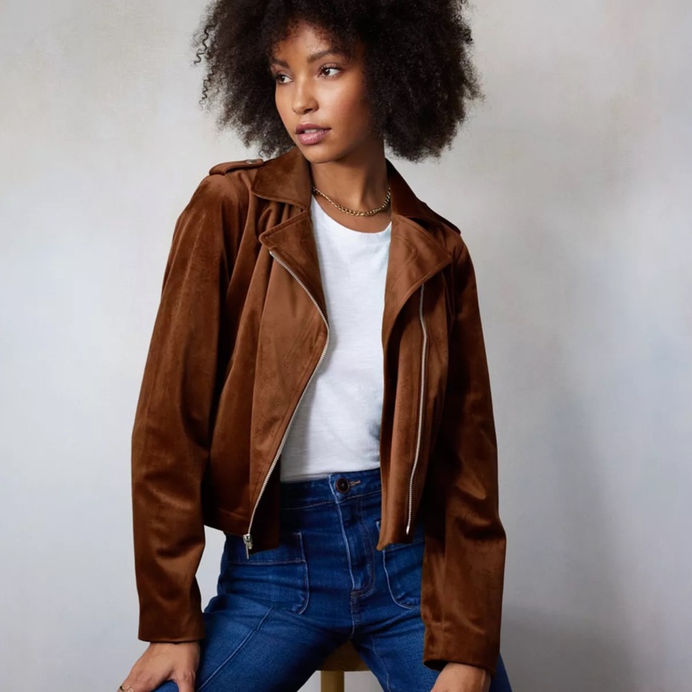 LC LAUREN CONRAD | Womens Brown Copper Suede Moto Biker Jacket - Size M